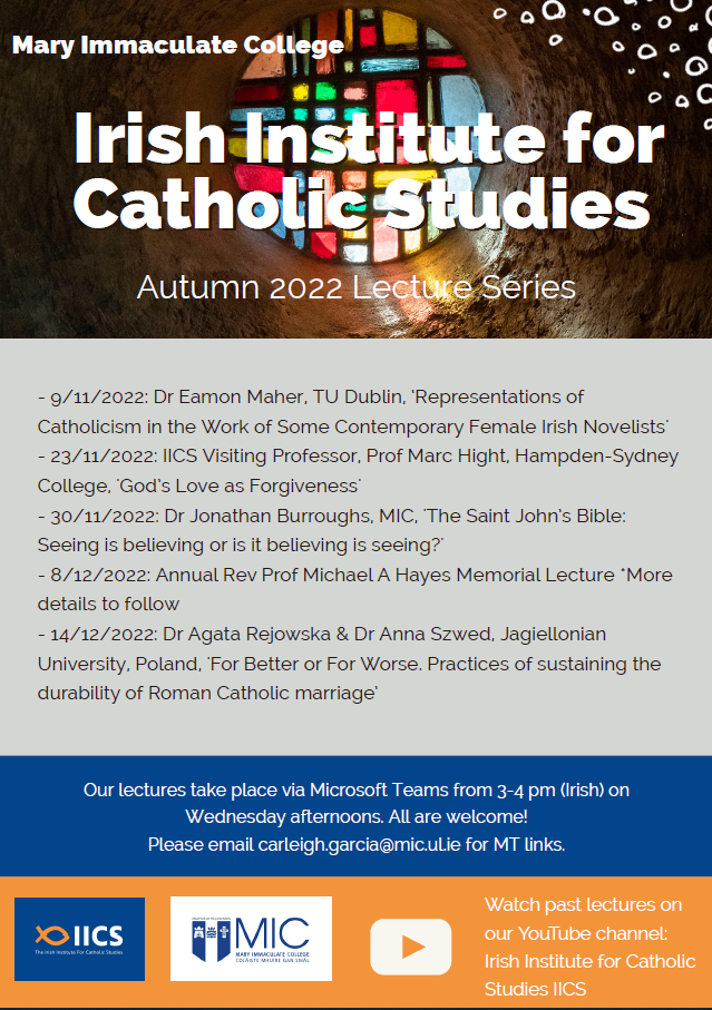 Irish Institute for Catholic Studies Mary Immaculate College Autumn 2022 Lecture Series